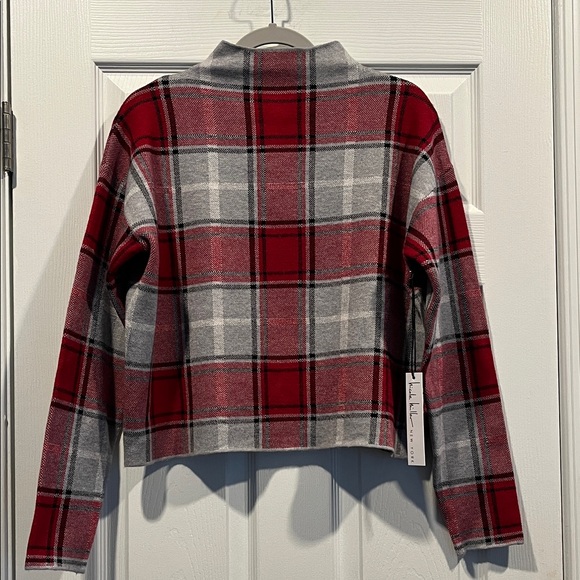 Nicole Miller Red and Gray Checkered Mock Turtleneck Sweater. New With Tag. - Picture 1 of 15